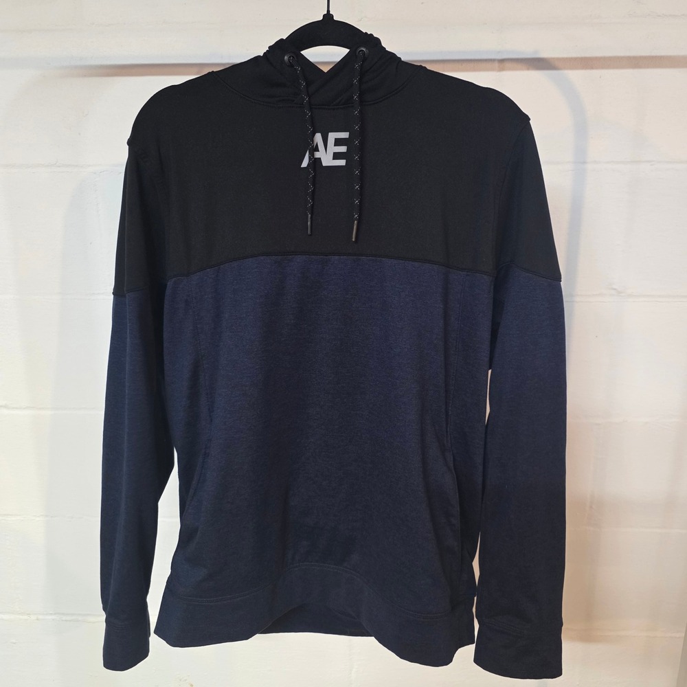 CLEARANCE 💲6️⃣ AE Mens Colorblock Hoodie Black Blue Flex Size L Soft